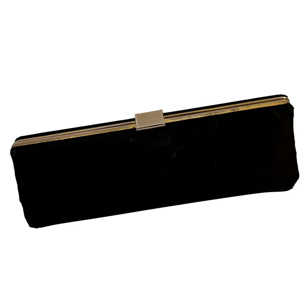 Vintage Mid Century Clutch Bag Women‎ Black Gold Evening MCM Formal Minimalist
